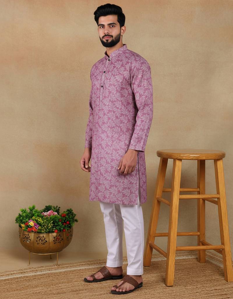 Purple linen fabric kurta payjama
