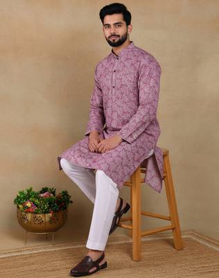 Purple linen fabric kurta payjama 5