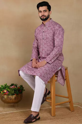 Purple linen fabric kurta payjama