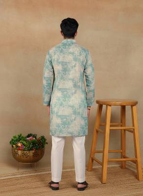 Aqua green linen fabric kurta payjama 2