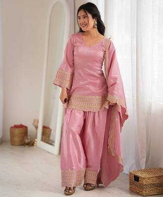 Pink glass roman silk blend kurta farshi shalwar set 2