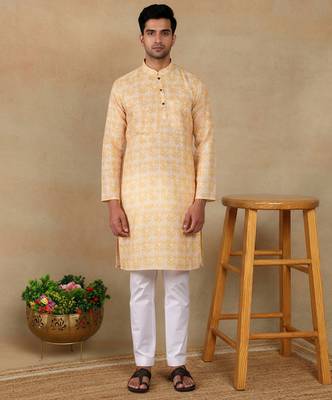 Yellow linen fabric kurta payjama 1