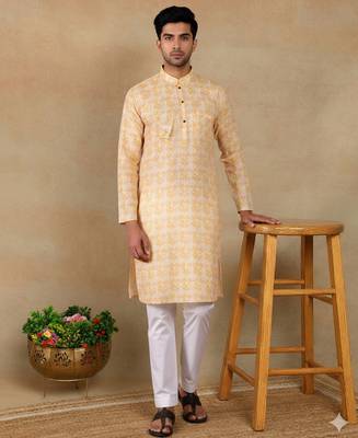 Yellow linen fabric kurta payjama 2