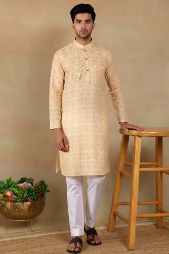 Yellow linen fabric kurta payjama