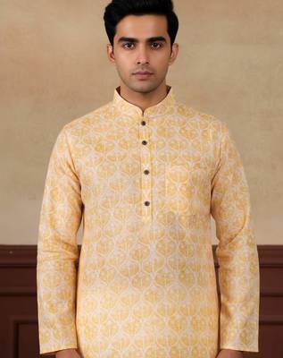Yellow linen fabric kurta payjama 3