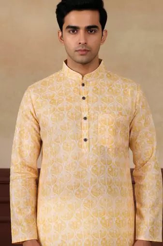 Yellow linen fabric kurta payjama