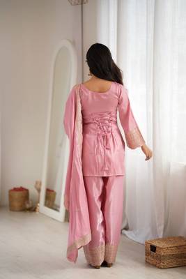 Pink glass roman silk blend kurta farshi shalwar set 4