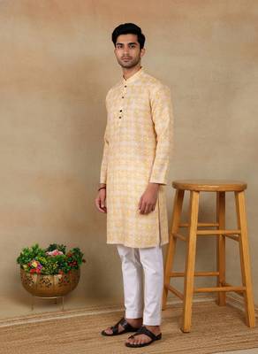 Yellow linen fabric kurta payjama 4