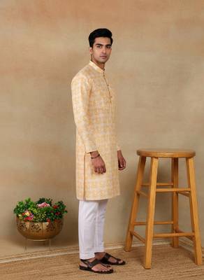 Yellow linen fabric kurta payjama 5