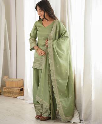 Pista glass roman silk blend kurta farshi shalwar set 1