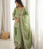 Pista glass roman silk blend kurta farshi shalwar set