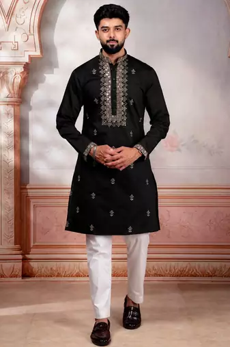 Black embroidered fancy kurta payjama for men
