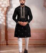 Black embroidered fancy kurta payjama for men