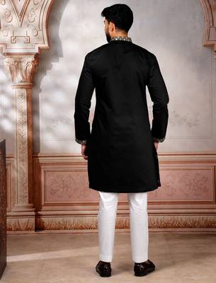 Black embroidered fancy kurta payjama for men 2