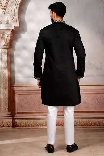 Black embroidered fancy kurta payjama for men