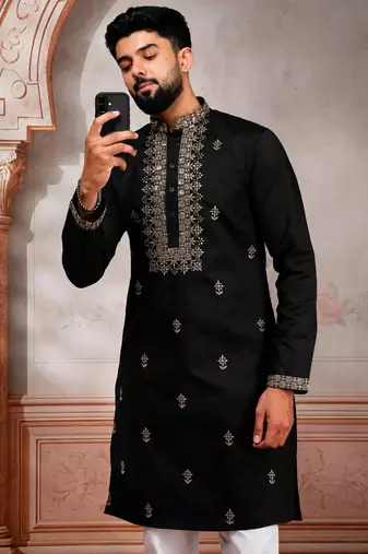 Black embroidered fancy kurta payjama for men
