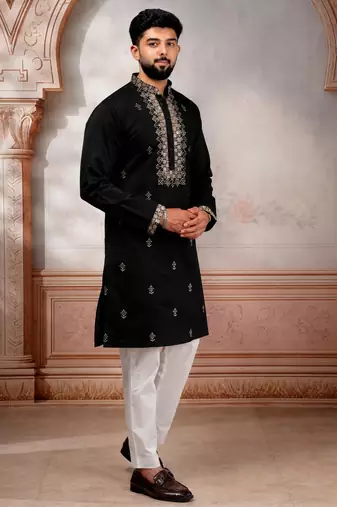 Black embroidered fancy kurta payjama for men