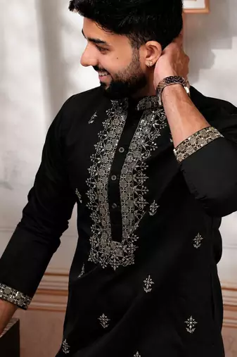 Black embroidered fancy kurta payjama for men