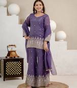 Purple crunchy silk blend sequin kurta palazzo set