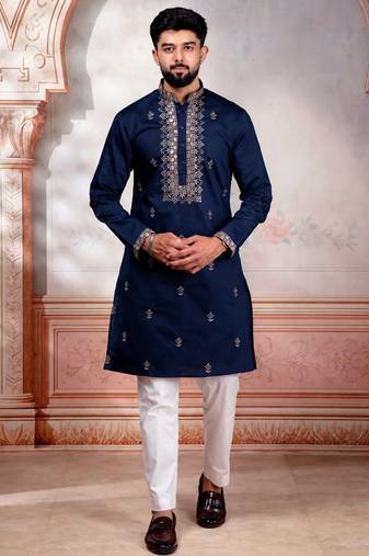 Navy blue embroidered fancy kurta payjama for men