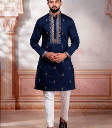 Navy blue embroidered fancy kurta payjama for men