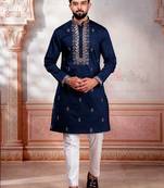 Navy blue embroidered fancy kurta payjama for men