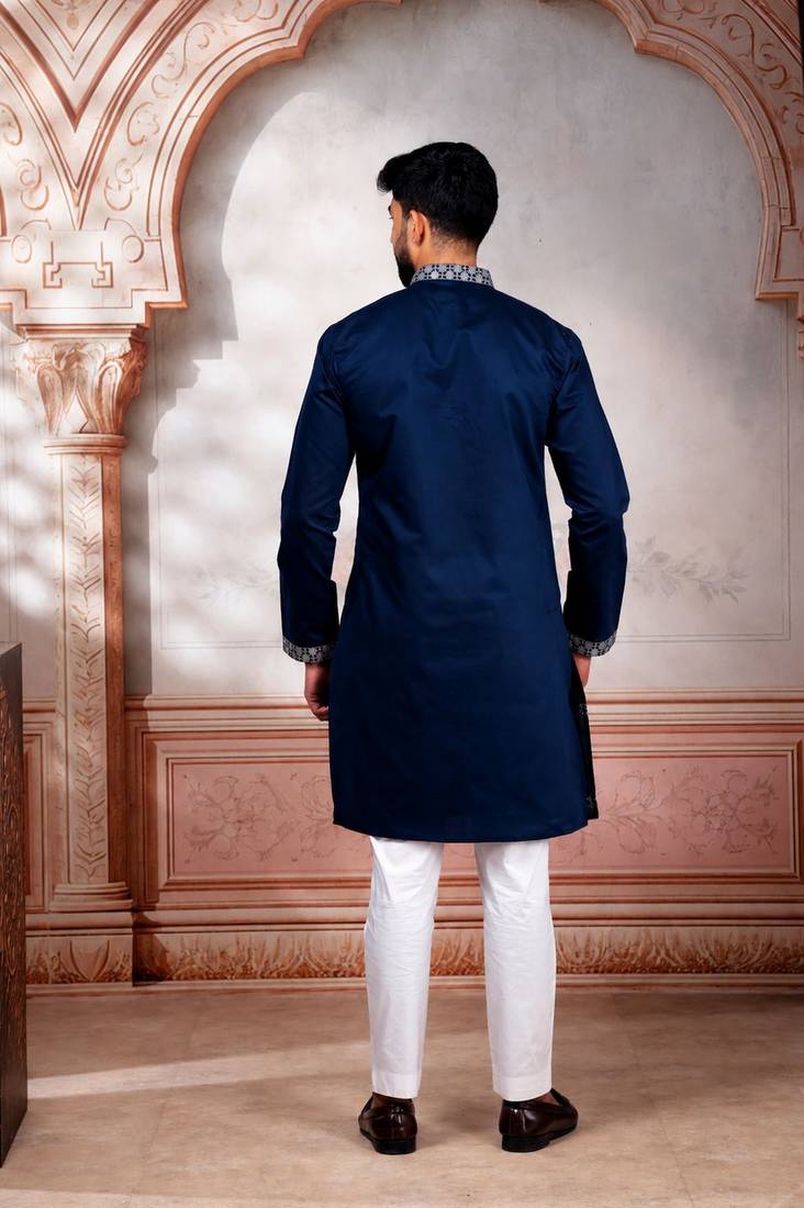 Navy blue embroidered fancy kurta payjama for men
