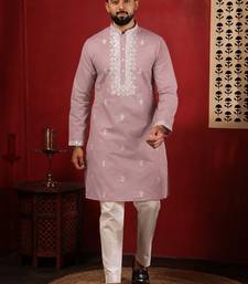 Pink embroidered fancy kurta payjama for men