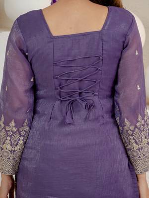 Purple crunchy silk blend sequin kurta palazzo set 4
