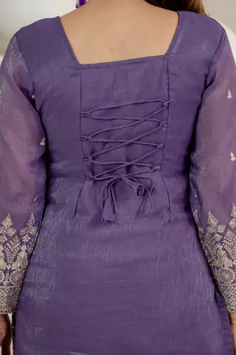 Purple crunchy silk blend sequin kurta palazzo set
