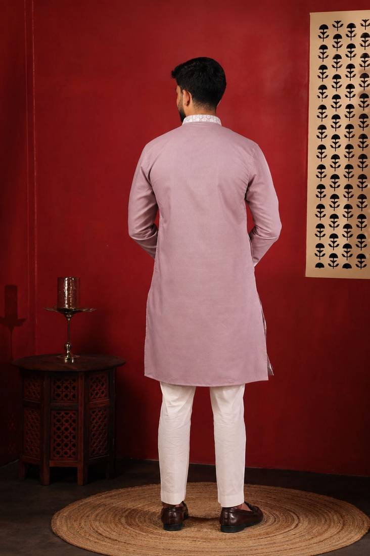 Pink embroidered fancy kurta payjama for men