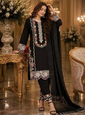 Black satin rayon kurta pant with dupatta set 1