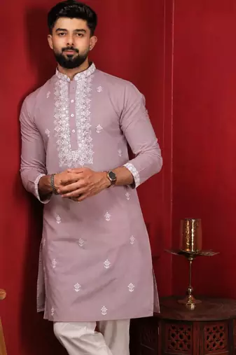 Pink embroidered fancy kurta payjama for men