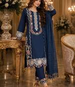 Navy blue satin rayon kurta pant with dupatta set
