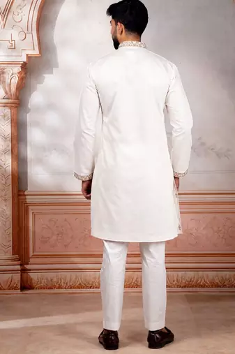 White embroidered fancy kurta payjama for men