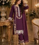 Wine satin rayon kurta pant with dupatta set