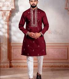 Maroon embroidered fancy kurta payjama for men