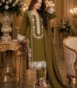 Olive satin rayon kurta pant with dupatta set