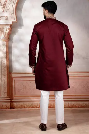 Maroon embroidered fancy kurta payjama for men