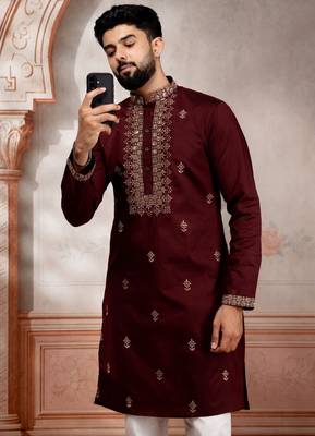 Maroon embroidered fancy kurta payjama for men 5