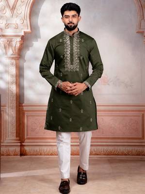Mahendi embroidered fancy kurta payjama for men 1