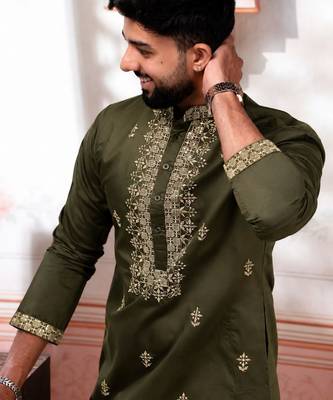 Mahendi embroidered fancy kurta payjama for men 4