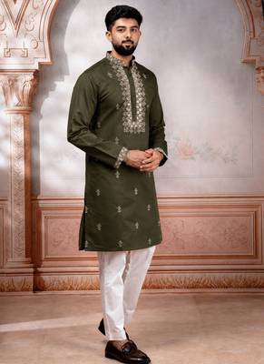 Mahendi embroidered fancy kurta payjama for men 5