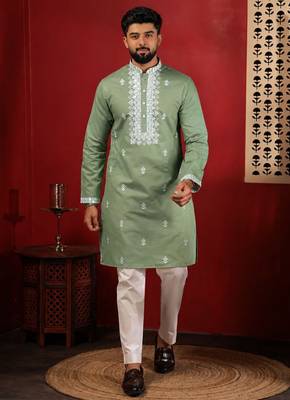 Pista embroidered fancy kurta payjama for men 1
