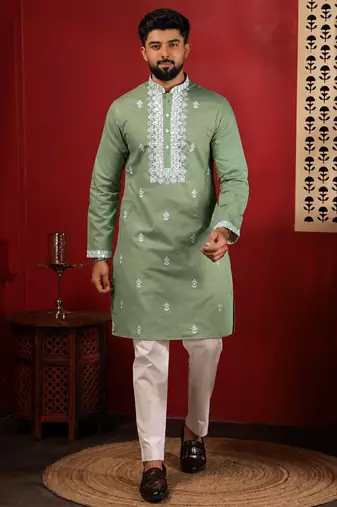 Pista embroidered fancy kurta payjama for men