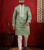 Pista embroidered fancy kurta payjama for men