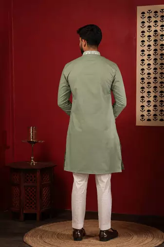 Pista embroidered fancy kurta payjama for men