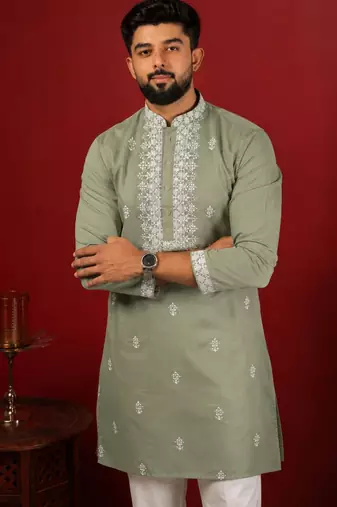 Pista embroidered fancy kurta payjama for men