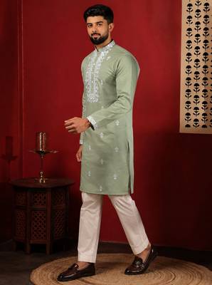 Pista embroidered fancy kurta payjama for men 4