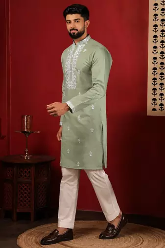 Pista embroidered fancy kurta payjama for men